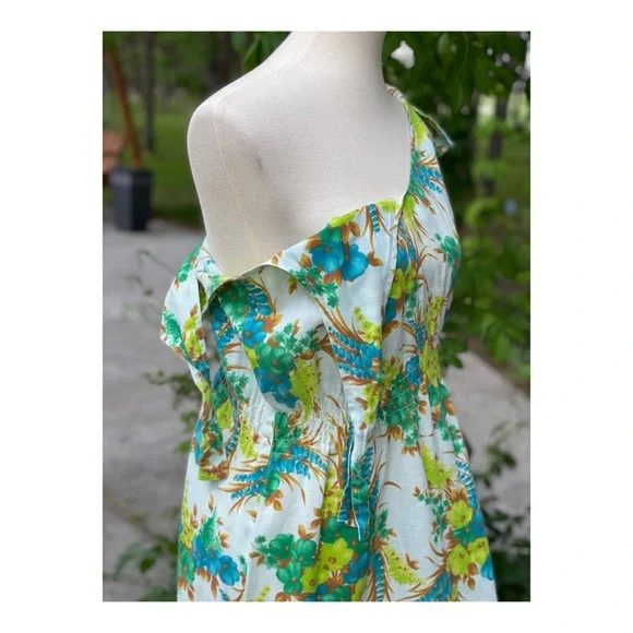 50s 60s Dress Hawaiian Tie Straps Floral - Picture 11 of 11